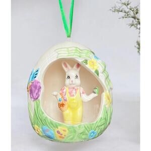 VINTAGE CERAMIC Easter Bunny In Egg  K's Collection Rabbit  Ornament 5” 1567-56